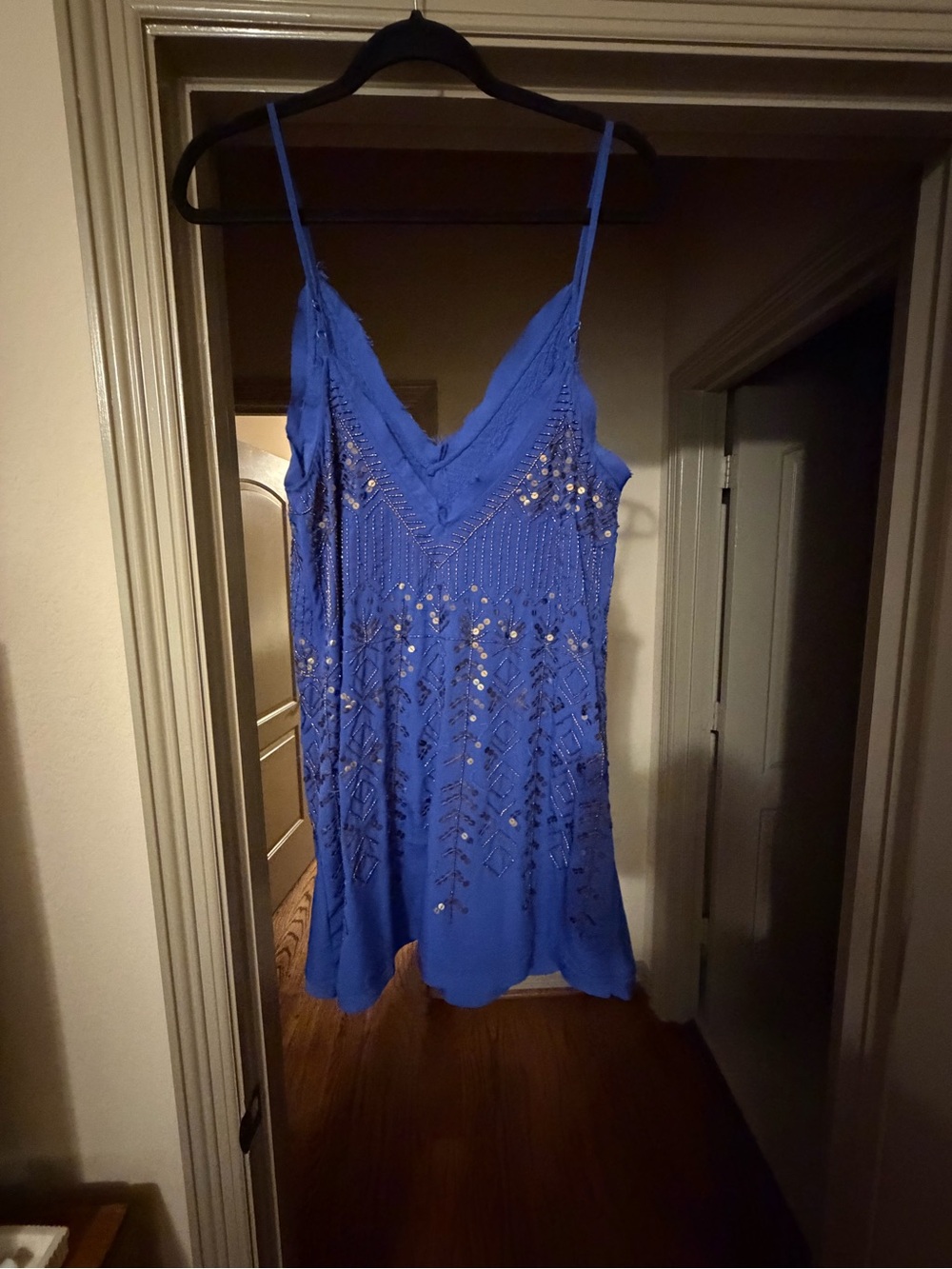 Free People Royal Blue Beaded Spaghetti Strap Mini Dress - Picture 5 of 7